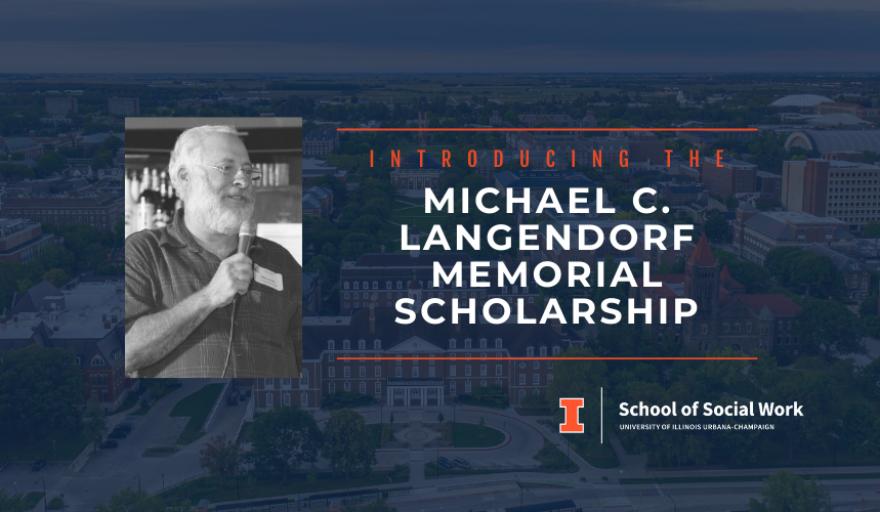 image of Michael Langendorf and graphic introducing memorial scholarship