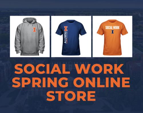 graphic showing t-shirts and hoodie available in the spring store