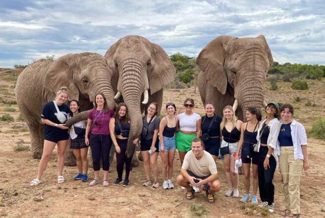 students with elephants in South Africa