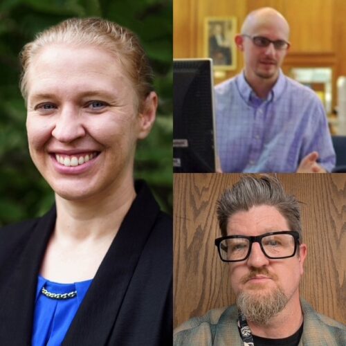 headshots of three panelists